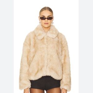 NEW Revolve X Bardot Sarissa Faux Fur Collar Jacket Oatmeal NEW Bardot XL/US 12